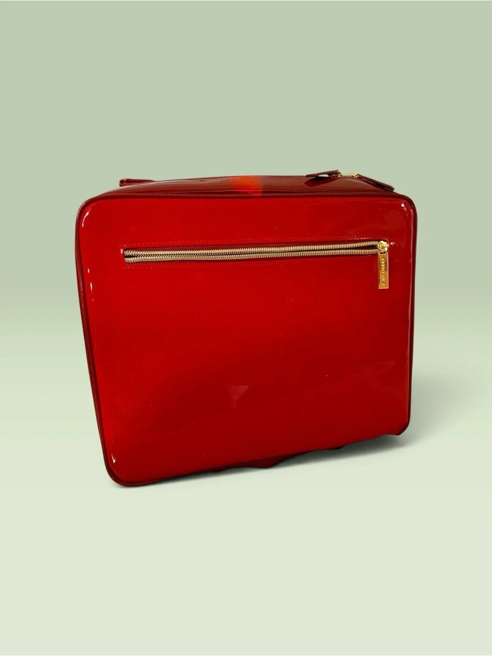 Estēe Lauder Red Faux Patent Leather Train Travel Case w/ Gold Hardware
